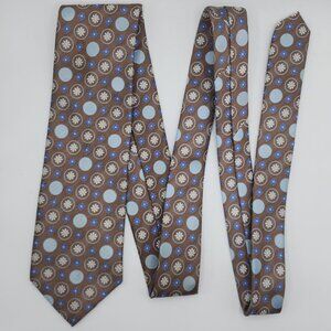 Floral Necktie Tie D. Berite Taupe Blue White Silk 57"L 3"W